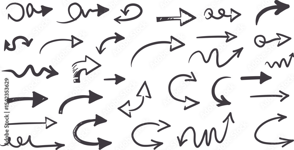 Aufkleber extensive set of hand-drawn black arrow and directional icons, various styles and forms ai generativ