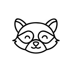 Cute Cartoon Raccoon Face Outline Happy Animal Handmade Illustration Black White Line Art Design