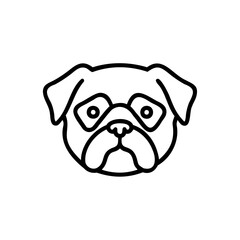 Cute Pug Dog Face Line Art Illustration Black White Handmade Animal Portrait Simple Graphic Design Element