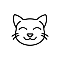 Happy Cute Cat Face Outline Icon Black White Handmade Animal Illustration vector