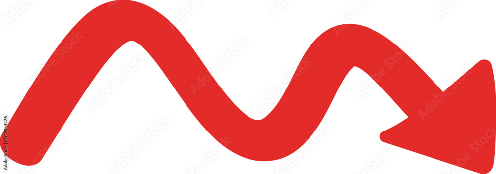 Poster solid red zigzag arrow pointing downwards, simple directional symbol ai generative