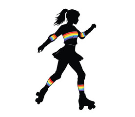 Retro Roller Skating Girl Silhouette | 70s Vintage Skater Woman Vector with Sunburst & Disco Vibes