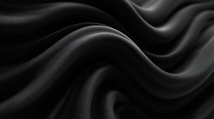 Obraz premium Close-up of a black fabric with wavy lines that create a sense of movement and depth. the fabric appears to be made of a smooth, silky material and has a shiny texture.