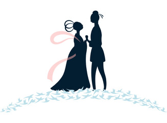 Qixi Festival, Tanabata lovers meeting on magpie bridge silhouette illustration, isolated vector. Hand drawn flat style design. Traditional Chinese holiday clip art element. China Valentines Day