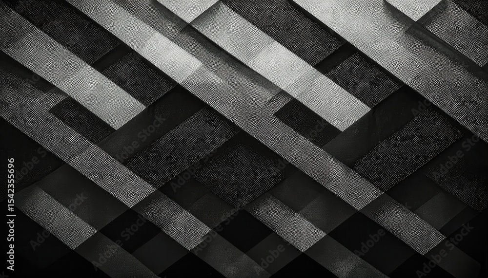 Poster abstract geometric 3d illusion of overlapping black and white cubes with marble texture and halftone