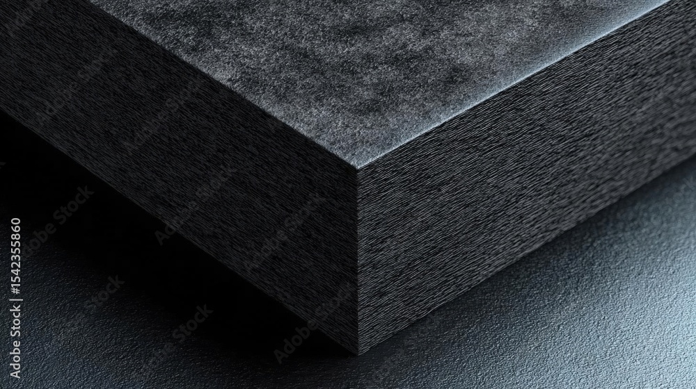 Poster close-up of a black square-shaped object. the object appears to be made of a textured material, poss