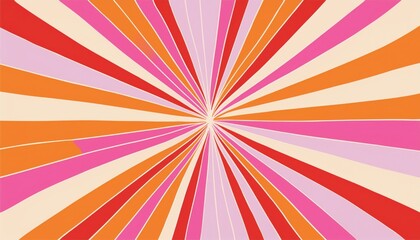 vibrant retro sunburst background with radial stripes in red, orange, pink, and beige tones for web design, branding, poster, wallpaper, or packaging use


