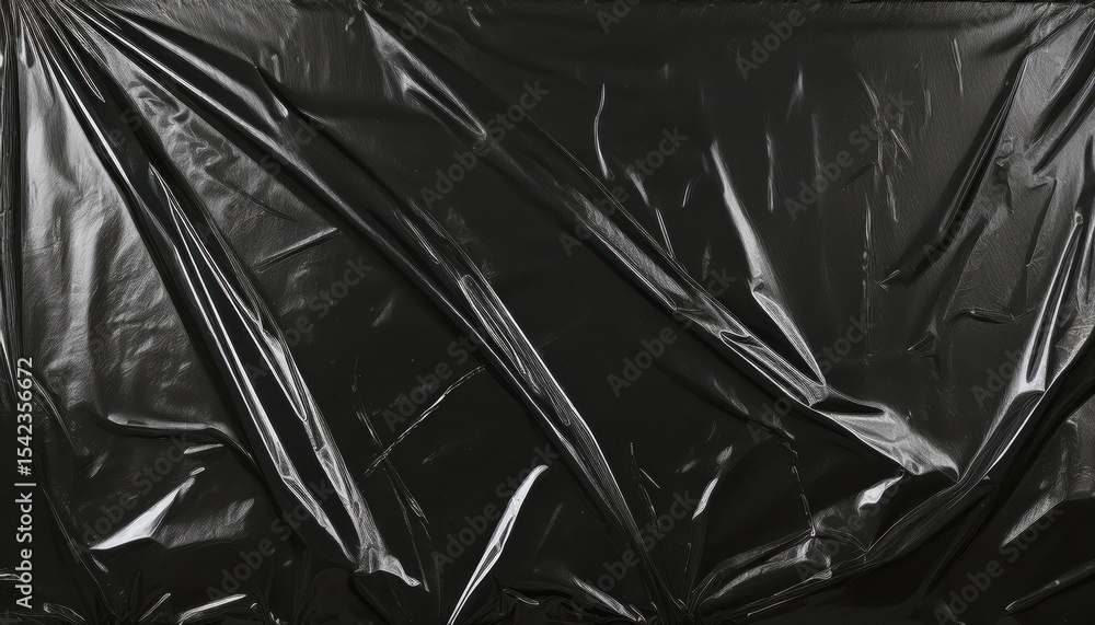 Poster shiny black plastic texture with dynamic diagonal wrinkles and high gloss reflections for edgy web d