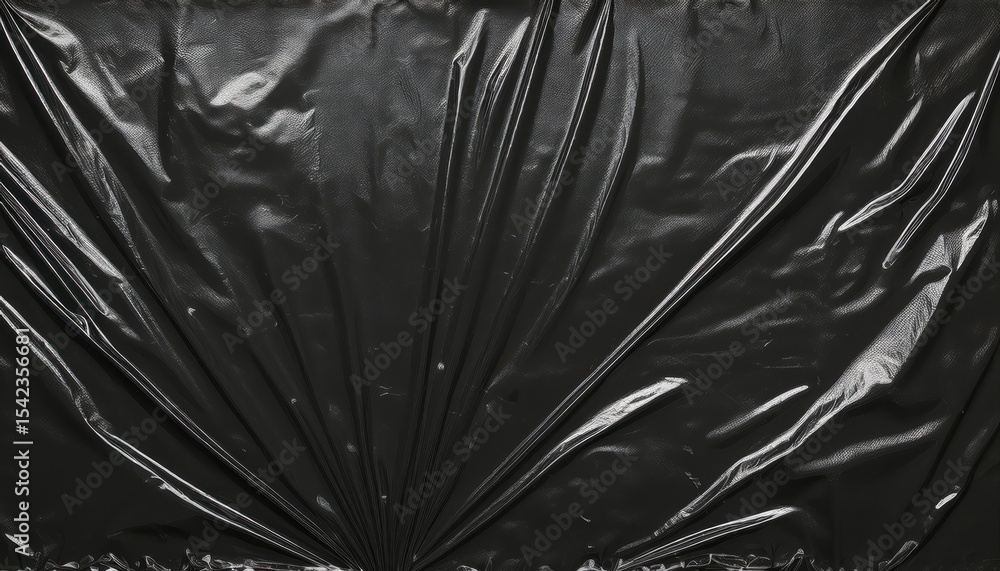 Poster shiny black plastic texture with dynamic diagonal wrinkles and high gloss reflections for edgy web d