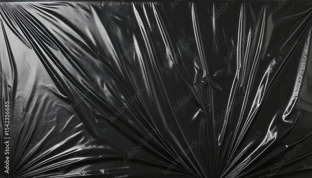 Poster shiny black plastic texture with dynamic diagonal wrinkles and high gloss reflections for edgy web d
