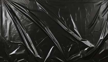 shiny black plastic texture with dynamic diagonal wrinkles and high gloss reflections for edgy web design, modern print media, or futuristic branding visual

