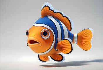 A cartoon clownfish with large eyes