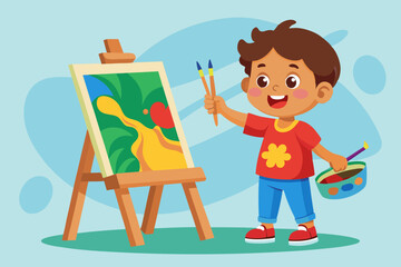 Toddler painting with finger paints on easel, joyful and colorful