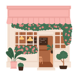 Small local coffee shop. Small family business. Flat vector illustration.