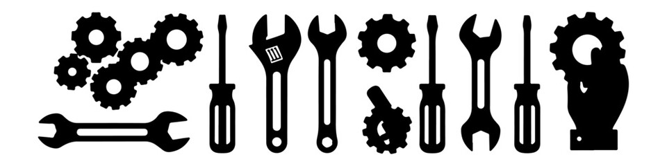 Mechanic Tools and Gears Illustration of Wrenches, Screwdrivers, and Cogwheels