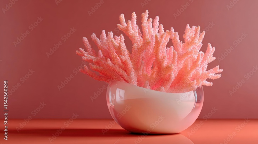 Poster 3d rendering of a white bowl with a coral-like structure in it. the bowl is placed on a red surface 