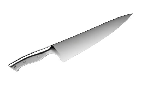 A silver knife is shown in a white background