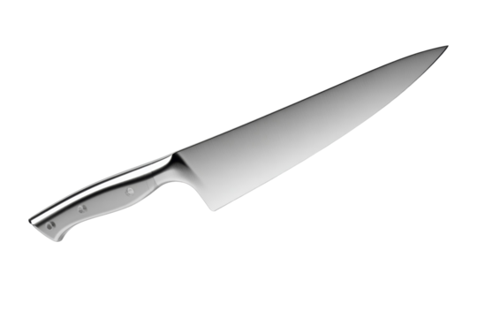 A silver knife is shown in a white background