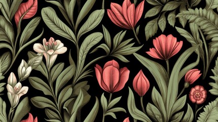 Intricate floral pattern with detailed blossoms and foliage.