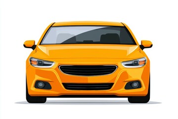 Bright yellow sedan car front view illustration on white background