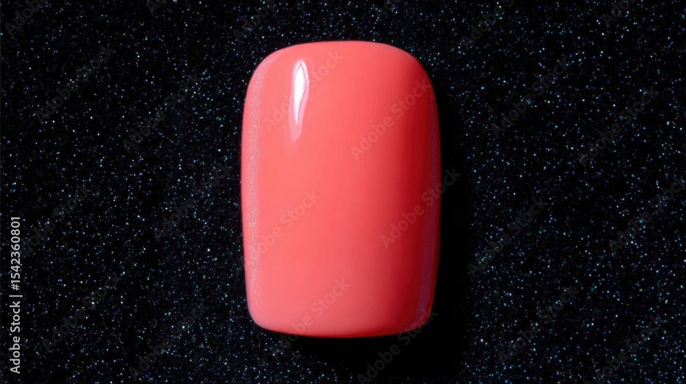 Poster close-up of a single, elongated, coral-colored object on a black background with small white speckle