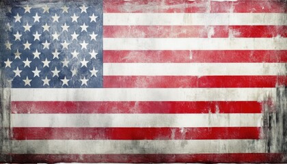 grungy vintage american flag with faded red white and blue texture for patriotic design, retro branding, political campaign, or independence day graphic use
