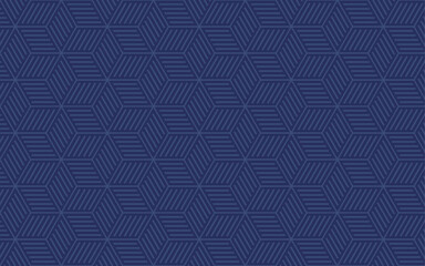 Seamless Vector Pattern Swatch Geometric Dark Blue Cube with Light Lines Outlined Strokes Isometric Perspective Repeating