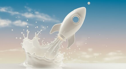 Milk Rocket Launching into the Sky with a Splash of Cream