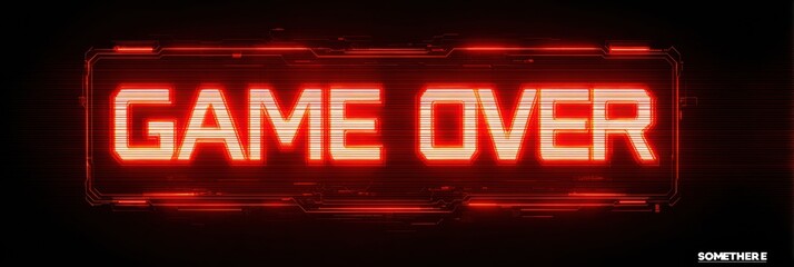 Glowing Red Game Over Screen in Futuristic Glitch Style With a Blank Top Margin Displaying Digital Text