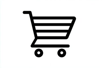 Minimalist black shopping cart icon on white background