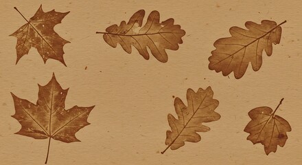 Autumn Leaves on Textured Paper A Vintage Botanical Illustration with Neutral Tones