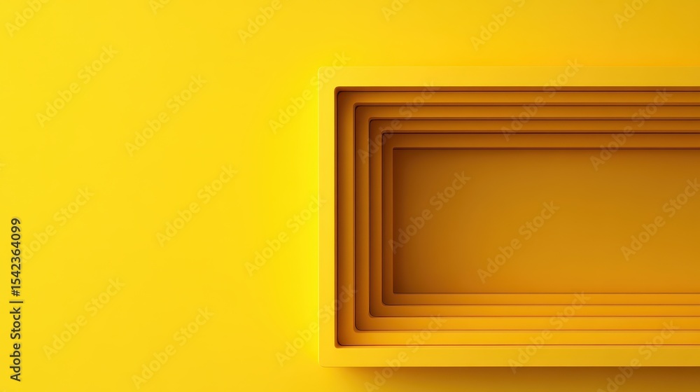 Poster a striking arrangement of layered rectangular forms on a bright yellow background creates a vibrant 