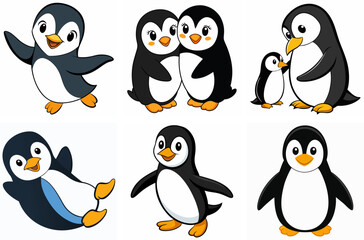 Fototapeta premium Delightful Penguins Depicted In Multiple Adorable Ways With Family And Friends