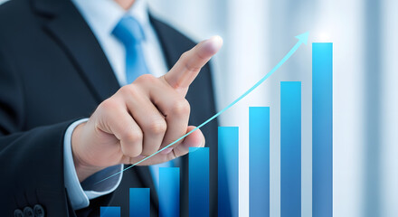 Business Growth Chart with Hand Success Strategy and Financial Progress