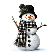 illustration of a cute snowman with black and white scarf