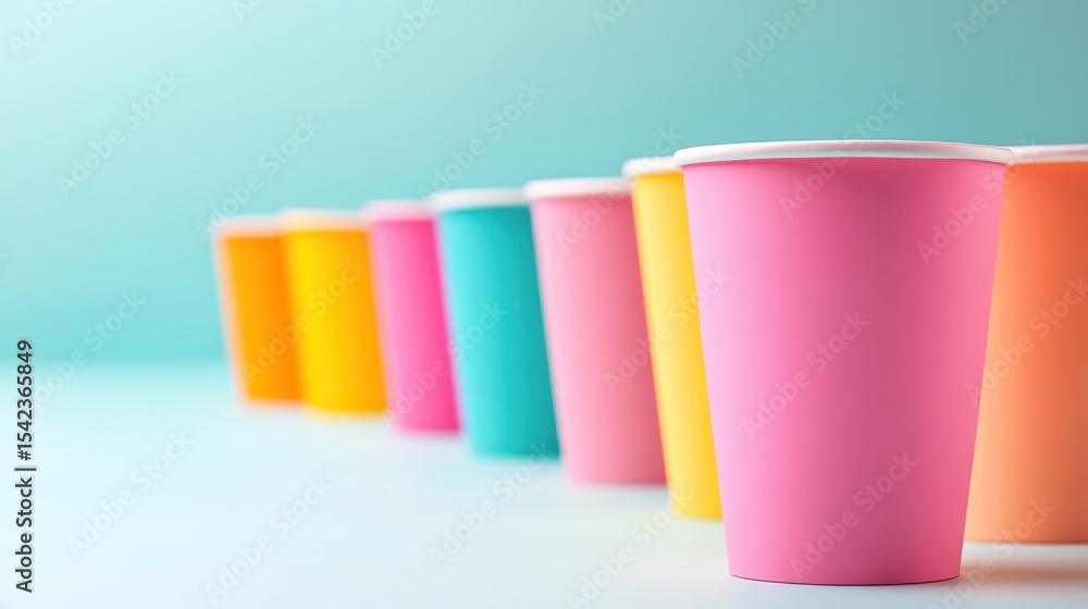 Aufkleber a line of vibrant cups in varying colors is arranged against a soft backdrop, creating a playful and