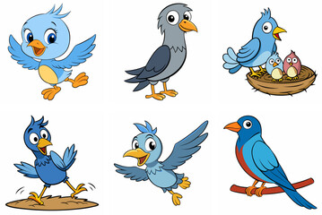 Naklejka premium Illustrations of Various Birds in Different Poses and Colors