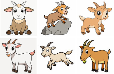 Fototapeta premium Cute Cartoon Goats in Various Poses Collection for Kids