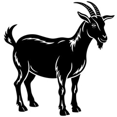 Fototapeta premium A Graphic Depiction Of A Black Goat With Curled Horns
