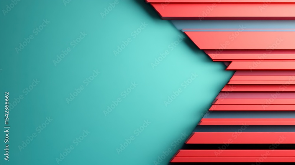 Poster red layers create a dynamic composition against a turquoise background, expressing modern design pri