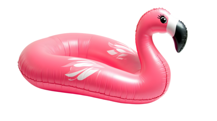 Pink Inflatable Flamingo Pool Float isolated on a transparent background
