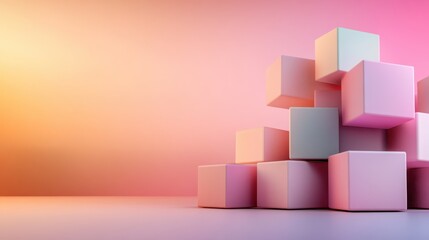 Fototapeta premium A visually appealing composition of pastel cubes stacked artistically, representing creativity, structure, and design, inviting contemplation and engagement from viewers.