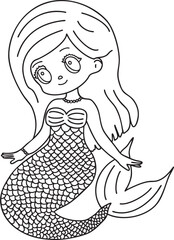 Mermaid Cute outline vector illustration Hand-drawn art line Great for coloring book, greeting cards, educational material, kids party invitations