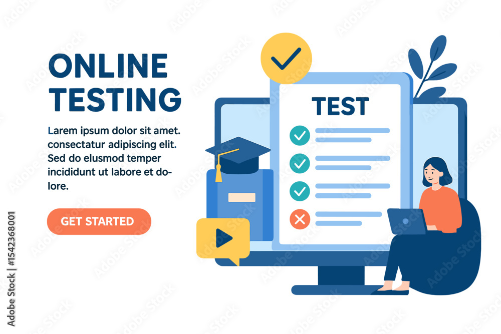 Aufkleber the concept of an online testing webpage landing page features an e-learning banner template complet