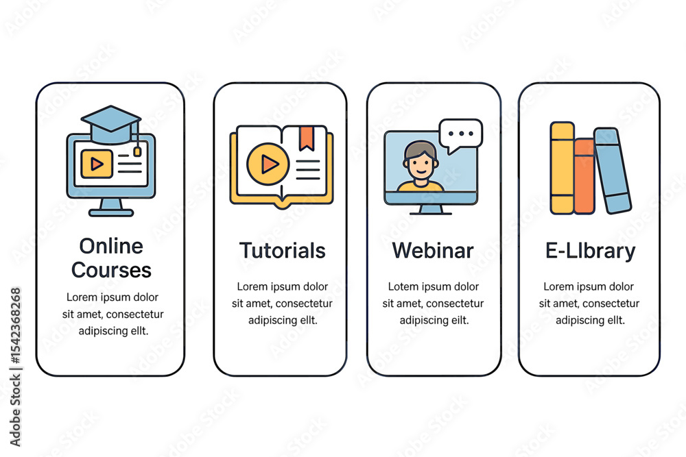Aufkleber vertical cards for e-learning, along with mobile app onboarding screens and website templates, also 