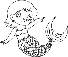 Mermaid outline vector illustration Hand-drawn art line Great for coloring book, greeting cards, educational material, kids party invitations
