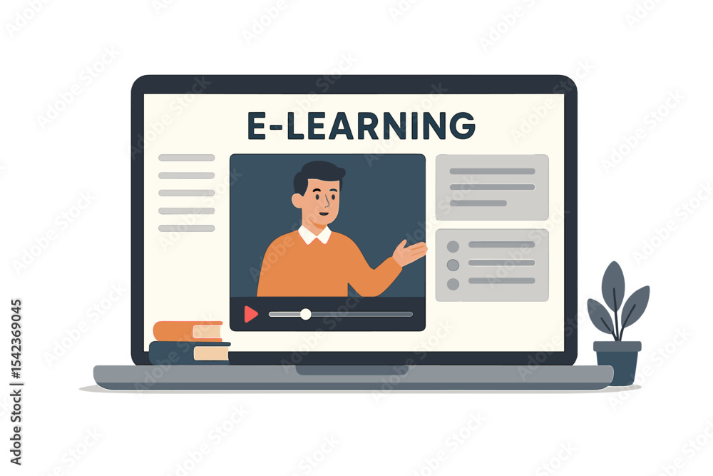 Aufkleber concept of e-learning and online education through distance learning lessons via video on a website 