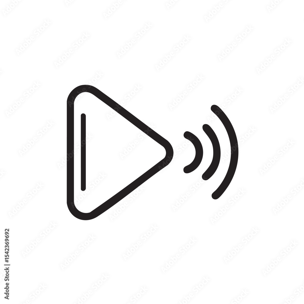 Poster audio play button icon with sound waves for digital media use