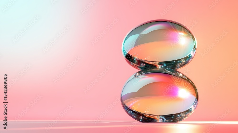 Poster this stunning image showcases two overlapping bubbles reflecting vibrant colors against a soft gradi