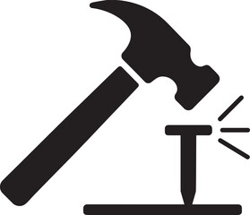Repair icon. Hammer and nail icon isolated on transparent background. 